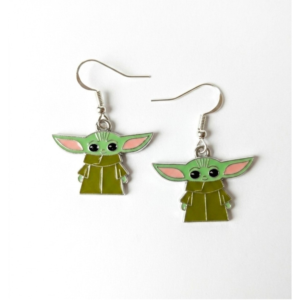 Grogu Baby Yoda Hook Earrings Star Wars Mandalorian Cute Green Alien Handmade